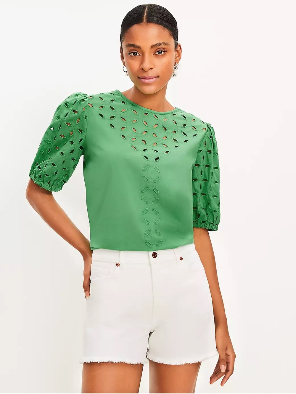 Loft Eyelet Puff Sleeve Top